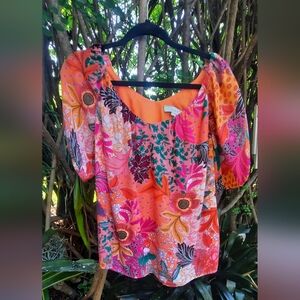 LOFT Vibrant Floral Blouse in Pink and Orange